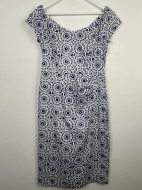 Joe Browns Retro Style Midi Dress Geo Floral Print UK 10 Sweetheart Neck Ruched
